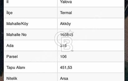 YALOVA TERMAL AKKÖY'DE ŞEHİR MANZARALI 450 M2 ARSA