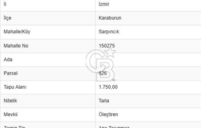 Karaburun Sarpıncıkta 1750 m2 satılık tarla