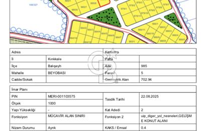 KIRIKKALE BALIŞEYH'DE VİLLA İMARLI 702 M² SATILIK ARSA