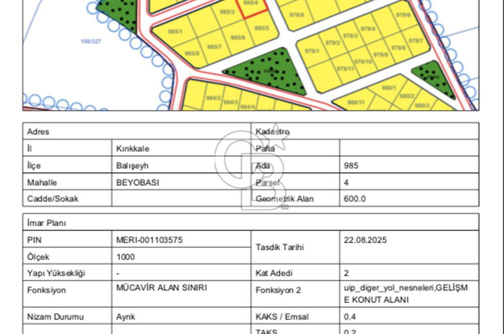 KIRIKKALE BALIŞEYH'DE VİLLA İMARLI 600 M² SATILIK ARSA