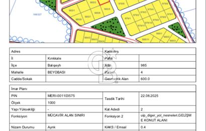 KIRIKKALE BALIŞEYH'DE VİLLA İMARLI 600 M² SATILIK ARSA