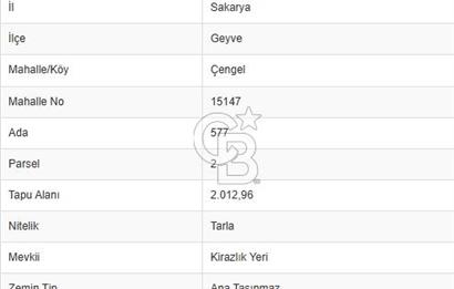 CB NETA'DAN SAKARYA GEYVE'DE SATILIK 2 DÖNÜM ARSA