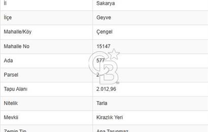 CB NETA'DAN SAKARYA GEYVE'DE SATILIK 2 DÖNÜM ARSA