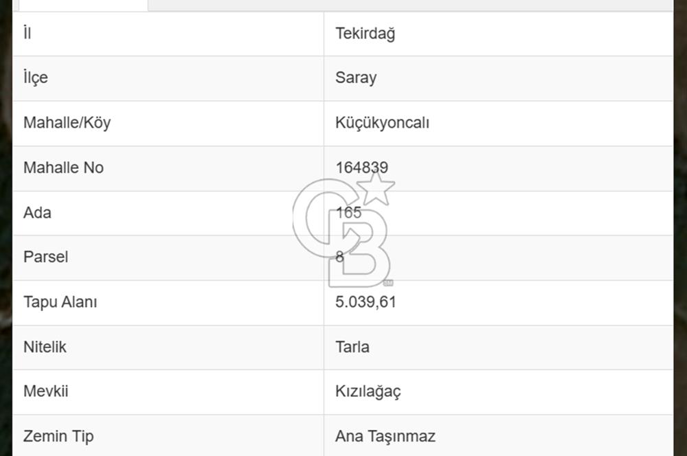 TEKİRDAĞ SARAY KÜÇÜKYONCALI'DA SATILIK 5039 m² ARSA