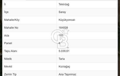 TEKİRDAĞ SARAY KÜÇÜKYONCALI'DA SATILIK 5039 m² ARSA