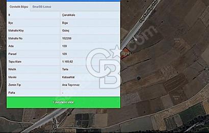 ÇANAKKALE BİGA'DA SATILIK 1.165 m2 TEK TAPU TARLA