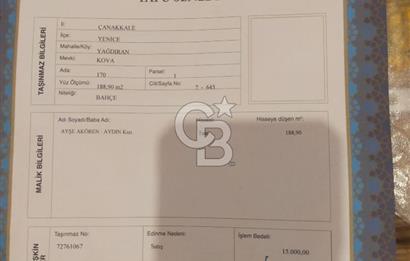 ÇANAKKALE YENİCEDE SATILIK 190 METREKARE BAHÇE