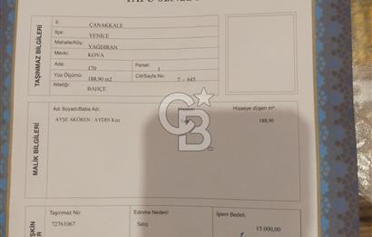 ÇANAKKALE YENİCEDE SATILIK 190 METREKARE BAHÇE
