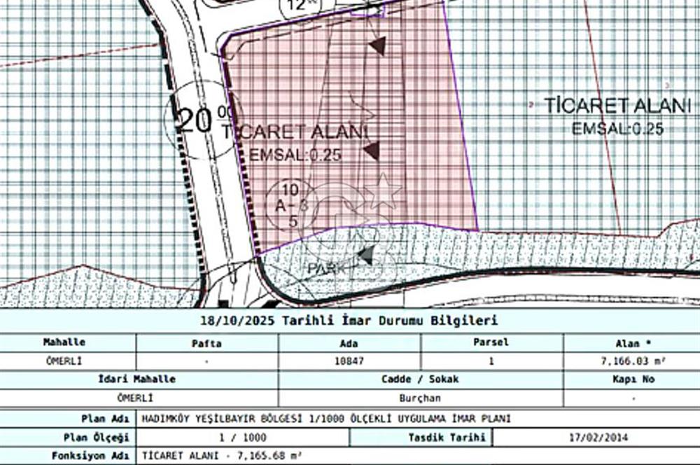 SATILIK ÖMERLİ'DE TİCARİ İMARLI 0.25 EMSAL TEK TAPU 7166 M² ARSA