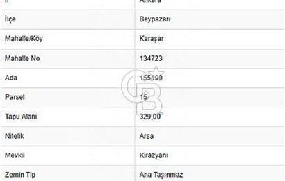 ANKARA BEYPAZARI KARAŞAR'DA SATILIK 329 M2 ARSA!!