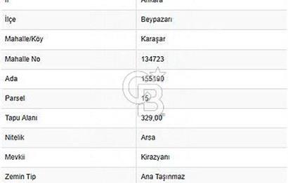 ANKARA BEYPAZARI KARAŞAR'DA SATILIK 329 M2 ARSA!!