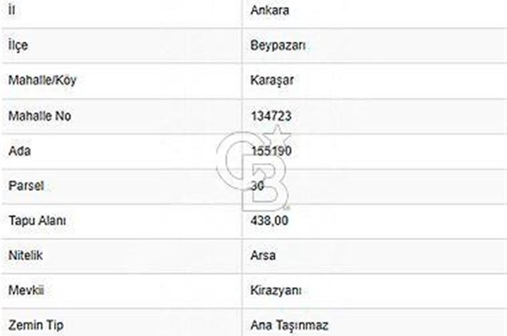 ANKARA BEYPAZARI KARAŞAR'DA SATILIK 438 M2 ARSA!!