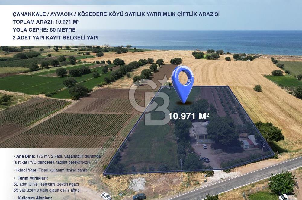 ÇANAKKALE, AYVACIK, KÖSÖDERE KÖYÜ'NDE SATILIK ÇİFTLİK EVİ,ARAZİ