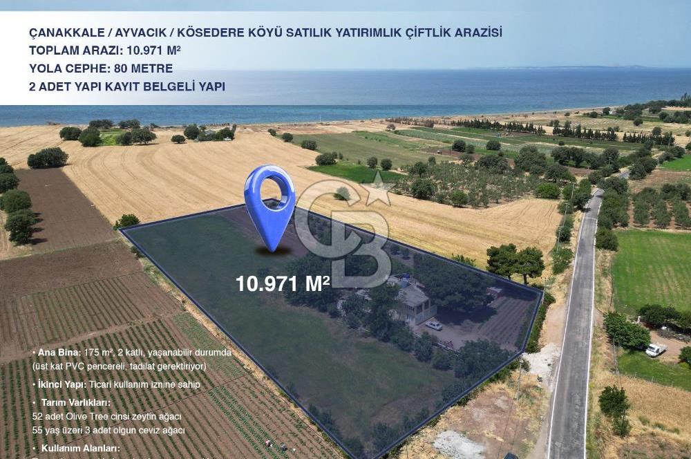 ÇANAKKALE, AYVACIK, KÖSÖDERE KÖYÜ'NDE SATILIK ÇİFTLİK EVİ,ARAZİ
