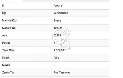 YENİMAHALLE SUSUZ'DA SATILIK 217 M2 ARSA!!(SARAY OSB ARKASI)