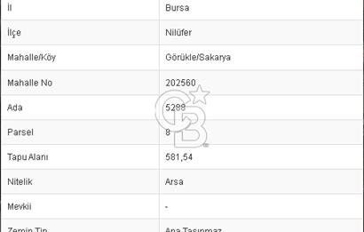 CB BLACK'TEN GÖRÜKLE SAKARYA KONUT İMARLİ 581m2 ARSA
