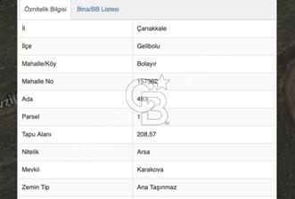 GELİBOLU BOLAYIRDA DENİZE YAKIN ARSA