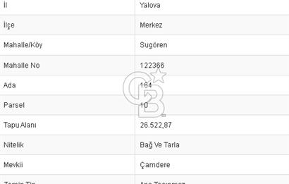 CB BLACK'DEN YALOVA MERKEZ SUGÖREN'DE 26.523 m2 SATILIK TARLA*
