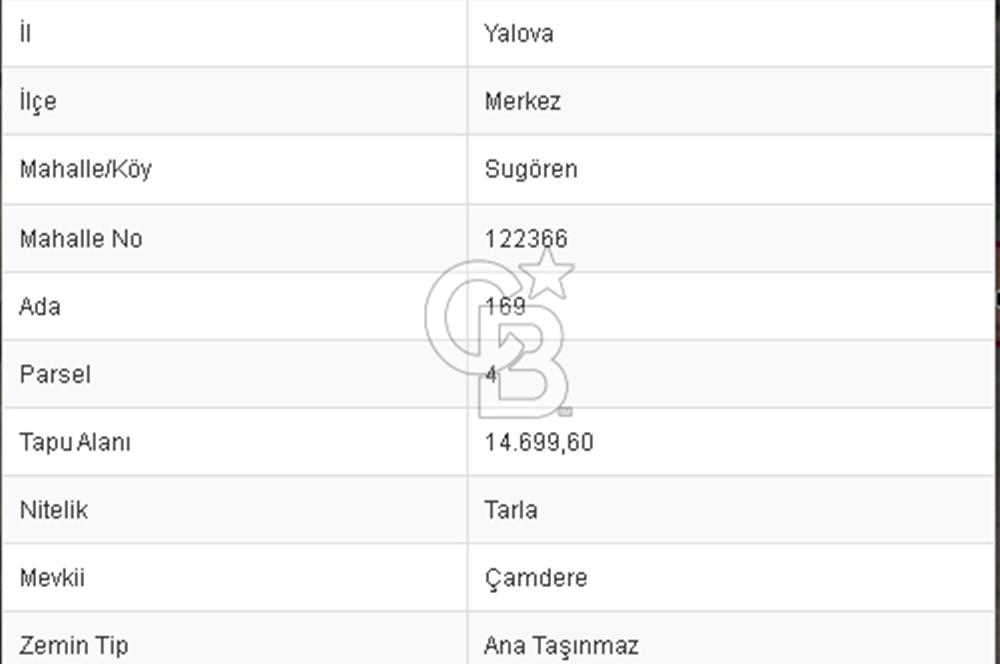 CB BLACK'DEN YALOVA MERKEZ SUGÖREN'DE 14.700 m2 SATILIK TARLA*