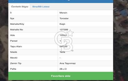 TOROSLAR KAŞLI’DA MANZARALI 540 m² SATILIK KÖŞEBAŞI ARAZİ