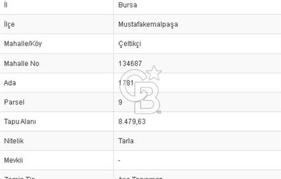 CB BLACK'TAN MUSTAFAKEMALPAŞA ÇELTİKÇİ'DE 8.480 m2 TARLA*