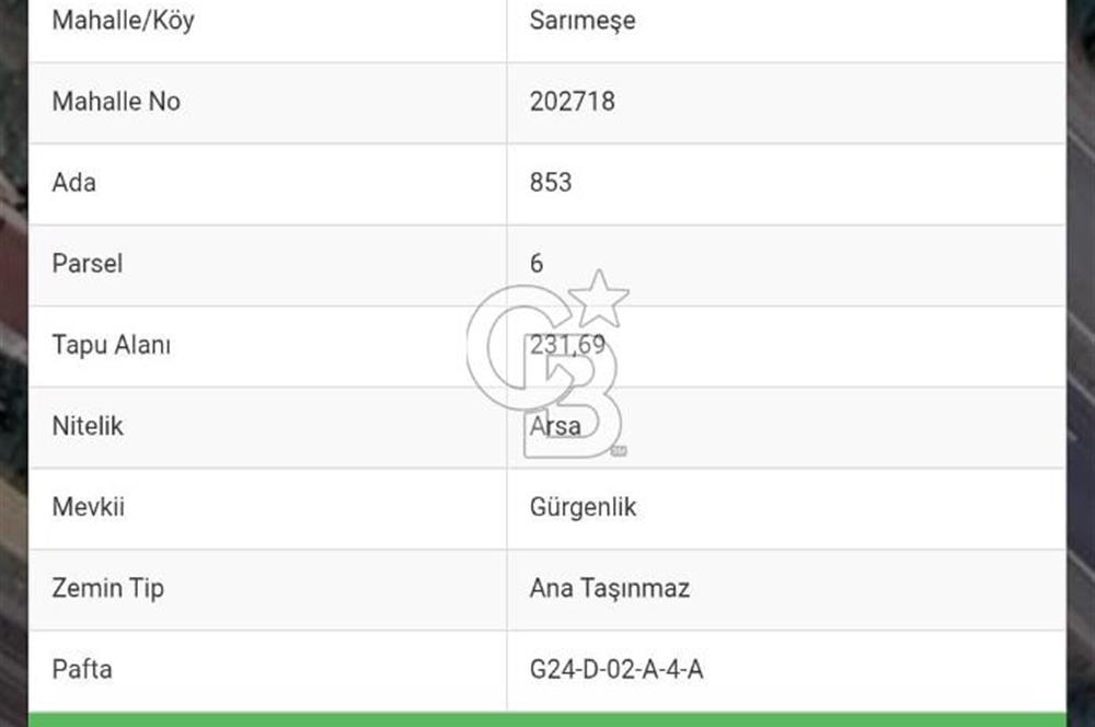 KARTEPE SARIMEŞE'DE %40 İMARLI SATILIK ARSA CB TOWER