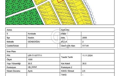 518m² 10 KAT İMARLI KÖŞE ARSA KIRIKKALE KESKİN GÜNDOĞDU 2055-1