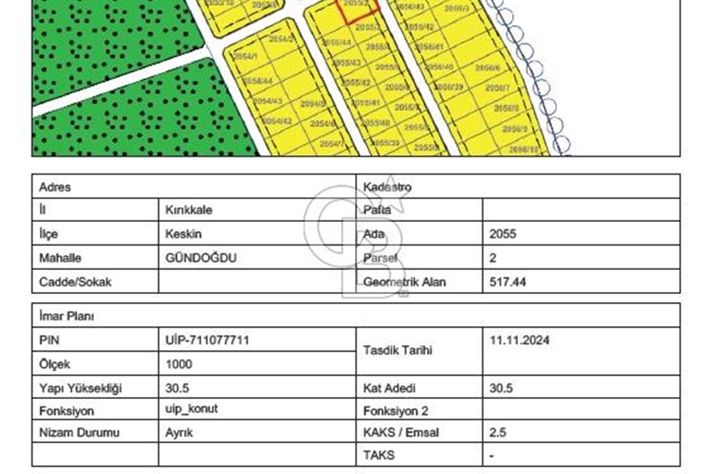 518m² 10 KAT İMARLI KÖŞE ARSA KIRIKKALE KESKİN GÜNDOĞDU 2055-2