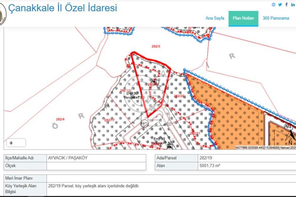  ÇANAKKALE AYVACIK PAŞAKÖY DENİZ MANZARALI YOLU OLAN 5001 M2 ARSA