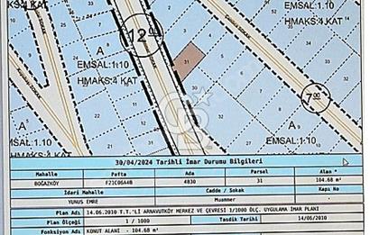 SATILIK ARNAVUTKÖY BÖLGESİNDE İMARLI İFRAZLI ARSA TEK TAPU