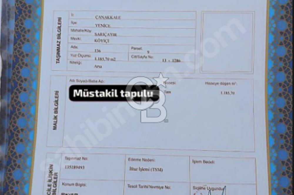 KAZDAĞLARININ İNCİSİ YENİCE'DE 2 ADET 1186.M2.LİK BÜYÜK ARSA.