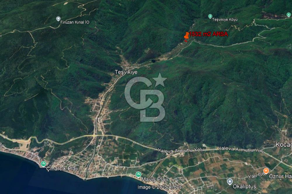 YALOVA ÇINARCIK TEŞVİKİYE'DE SATILIK DOĞA MANZARALI ARSA! 1532m2