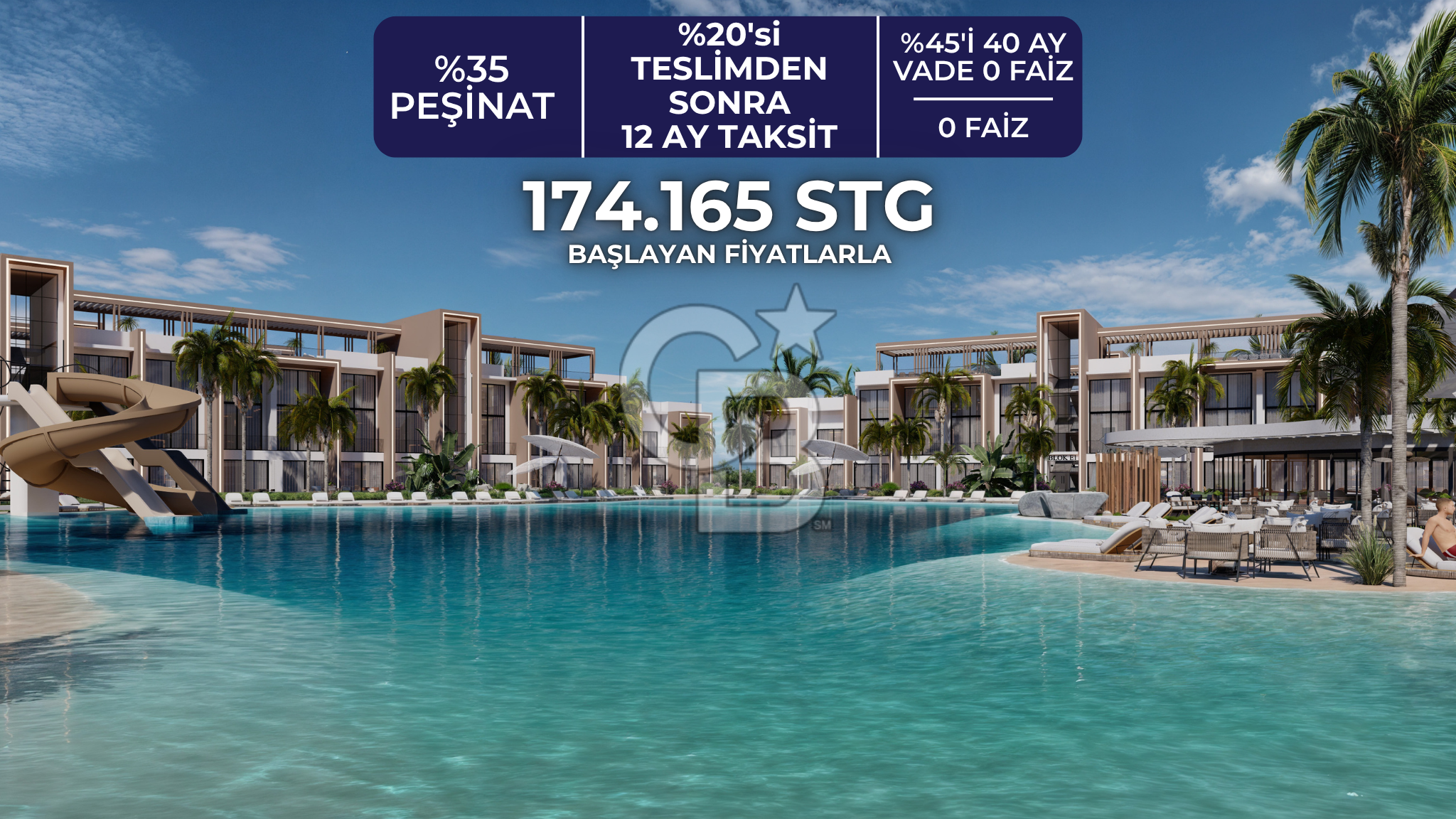 Kıbrıs İskele'de Ultra Lüks Lagün Havuzlu Sitede Satılık 2+1 Özel Bahçeli Daireler