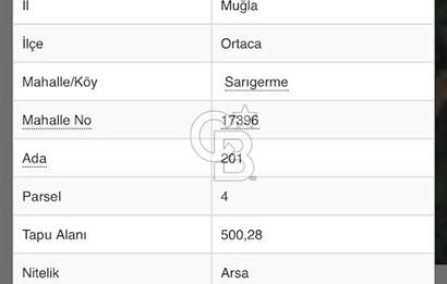 MUĞLA SARIGERME'DE DENİZ MANZARALI TEK TAPU İMARLI 500 M2 ARSA