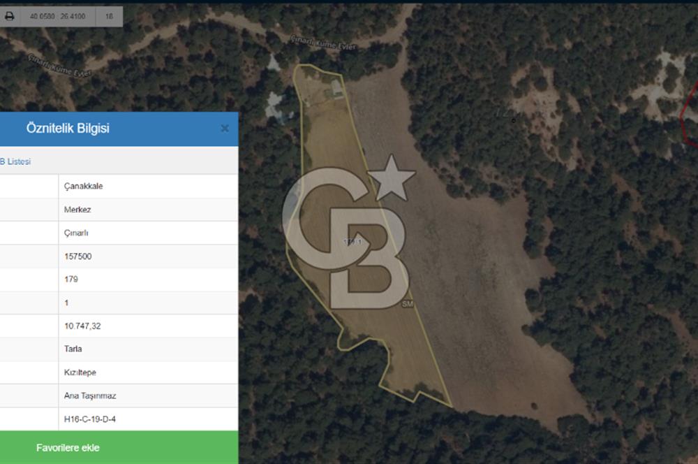 ÇANAKKALE MERKEZ ÇINARLI KÖYÜ’NDE YOLA CEPHELİ 10.747 m² YATIRIMLIK TARLA!