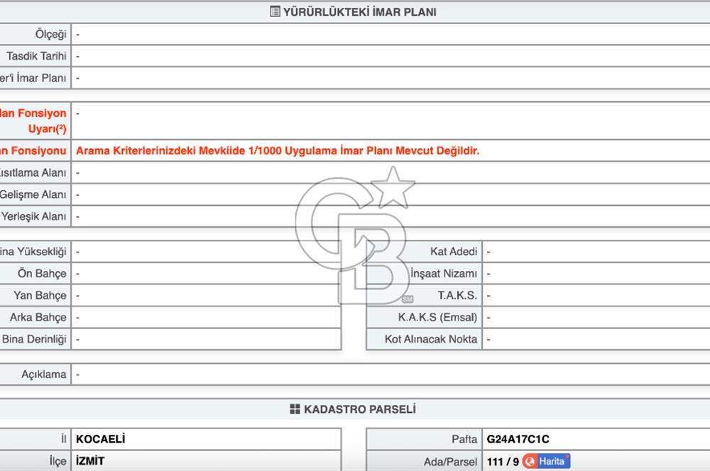 Kocaeli ili, İzmit ilçesi, Dağköy Mahallesi, E/KAKS:0,05 Diğer Tarım Alanı imarlı (Maks 250 m2 ev yapılabilir) satılık tarla