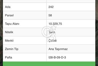 AYAŞ GÖKLER MAHALLESİNDE 10.329 m2 TEK TAPU TARLA