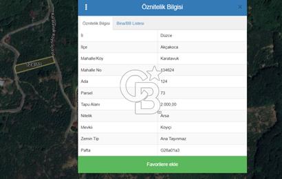 AKÇAKOCA'DA 2000 M2 MÜSTAKİL TAPULU 2 YOLA CEPHE SATILIK ARSA