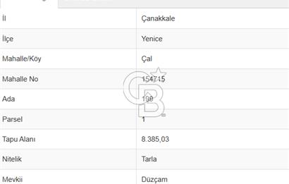 YENİCE'DE 1915 ÇANAKKALE KÖPRÜ OTOYOL GÜZERGAHINDA 8.385m² TARLA