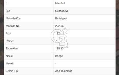 SULTANBEYLİ BATTALGAZİ'DE SATILIK 135m² ARSA