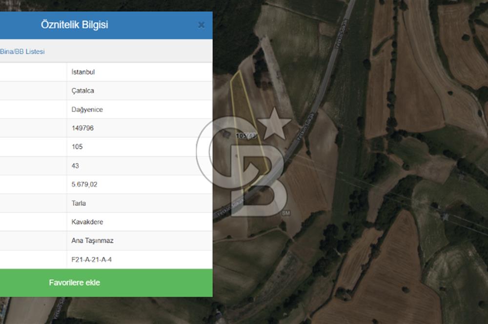 Çatalca Dağyenice Satılık 5.679 M2 Müstakil Tapulu Arazi