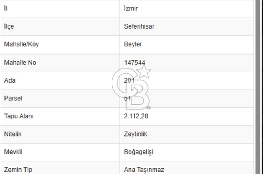 Seferihisar Beyler Köyünde 2112m² Zeytinlik