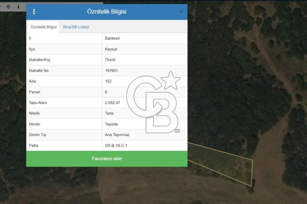 Balıkesir Kepsut Örenli Mevkiinde 2.552 m² Arsa