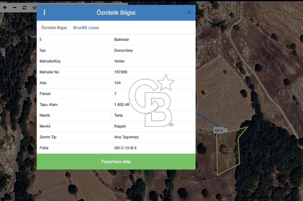 CB EAGLE'DAN BALIKESİR DURSUNBEY VELİLER KÖYÜNDE TARLA 1852M2