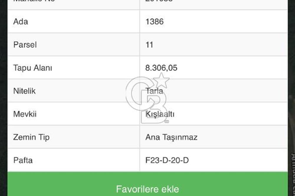 ŞİLE AĞAÇDERE ARMUTLU MH. 8.306 m2 SATILIK TARLA