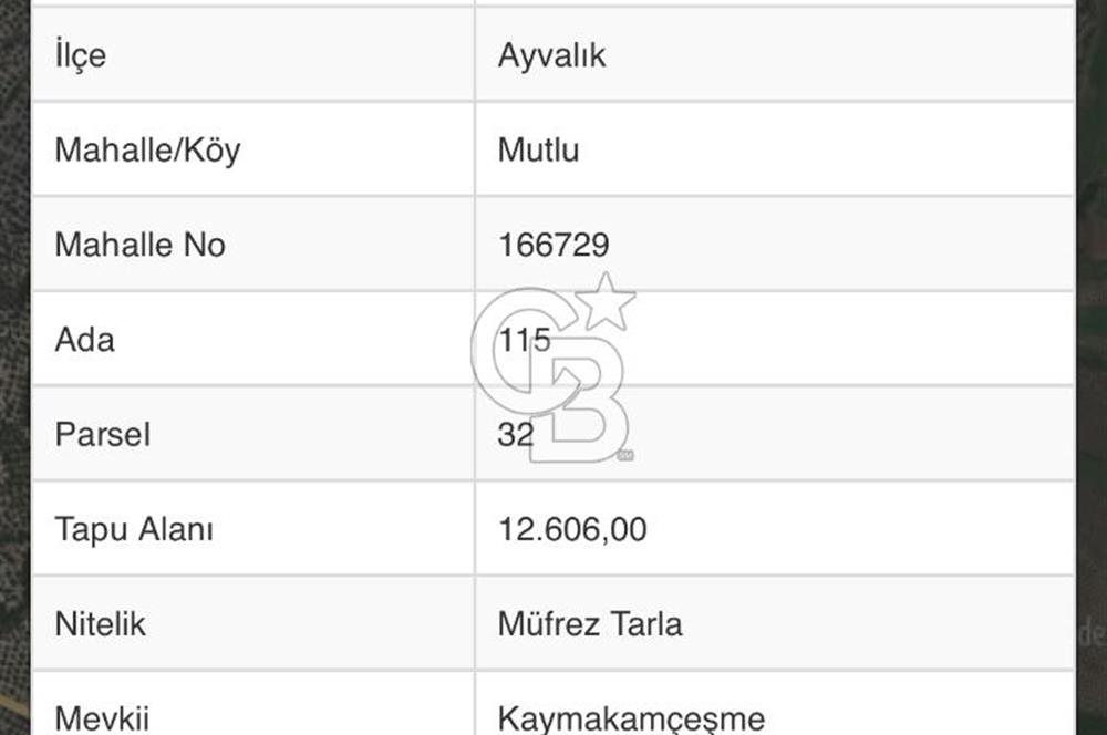 Balıkesir Ayvalık’ta 12.606m2 Satılık Tarla