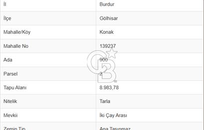 Gölhisar Konak Mahallesi Çay Kenarı Satılık Tarla