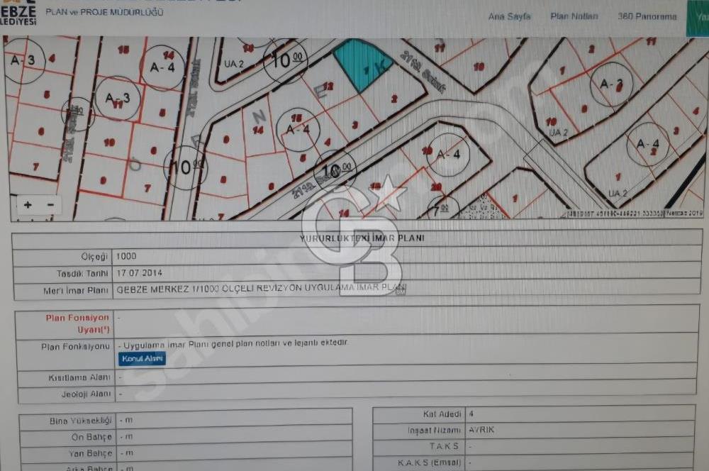 GEBZE ULUS MH 4 KAT KONUT İMARLIK SATILIK ARSA
