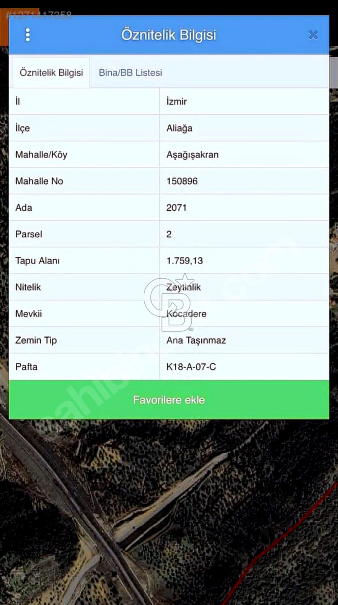 ALİAĞA AŞAĞIŞAKRAN 439 M2 SATILIK ZEYTİNLİK