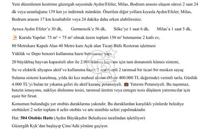 Aydın Çine Saraçlar'da Emsalsiz Konum Kurulu Düzen Ticari Yatırım Fırsatı